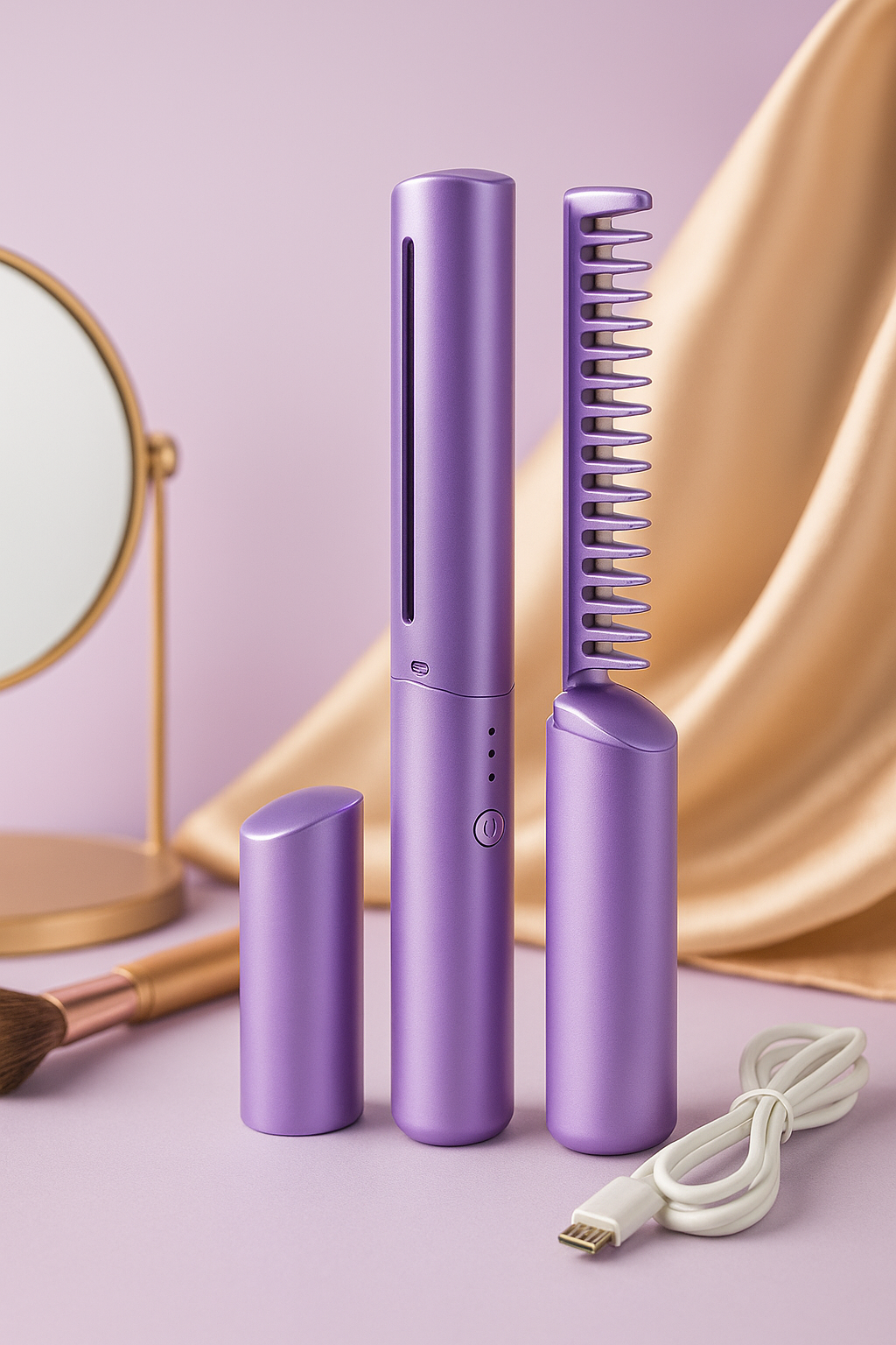 Cordless Mini Hair Straightener Brush, 3‑Temp USB Rechargeable
