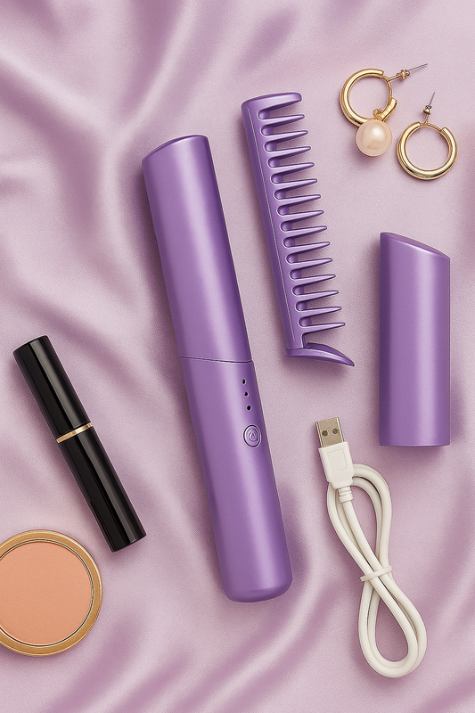 Cordless Mini Hair Straightener Brush, 3‑Temp USB Rechargeable