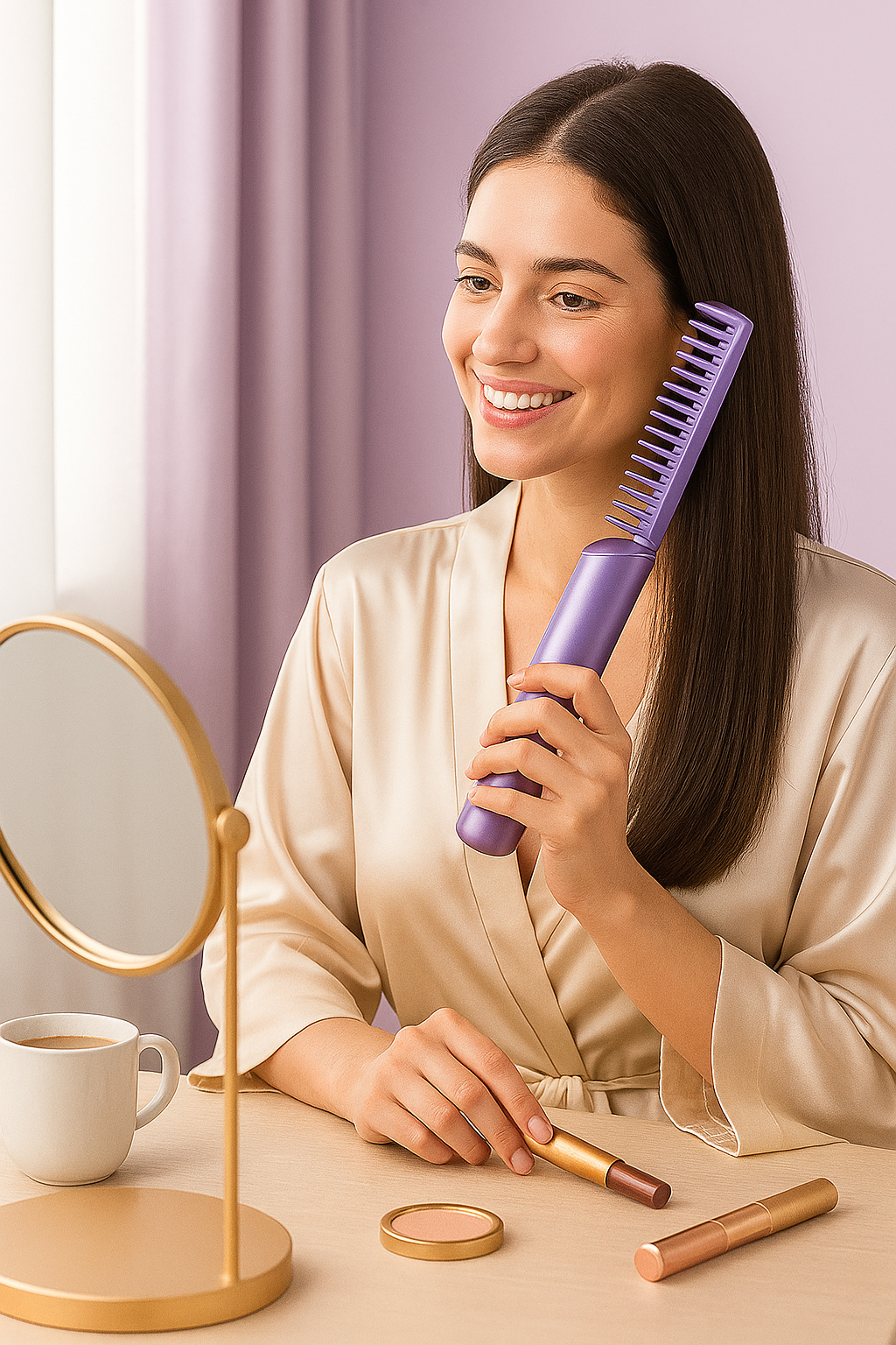 Cordless Mini Hair Straightener Brush, 3‑Temp USB Rechargeable