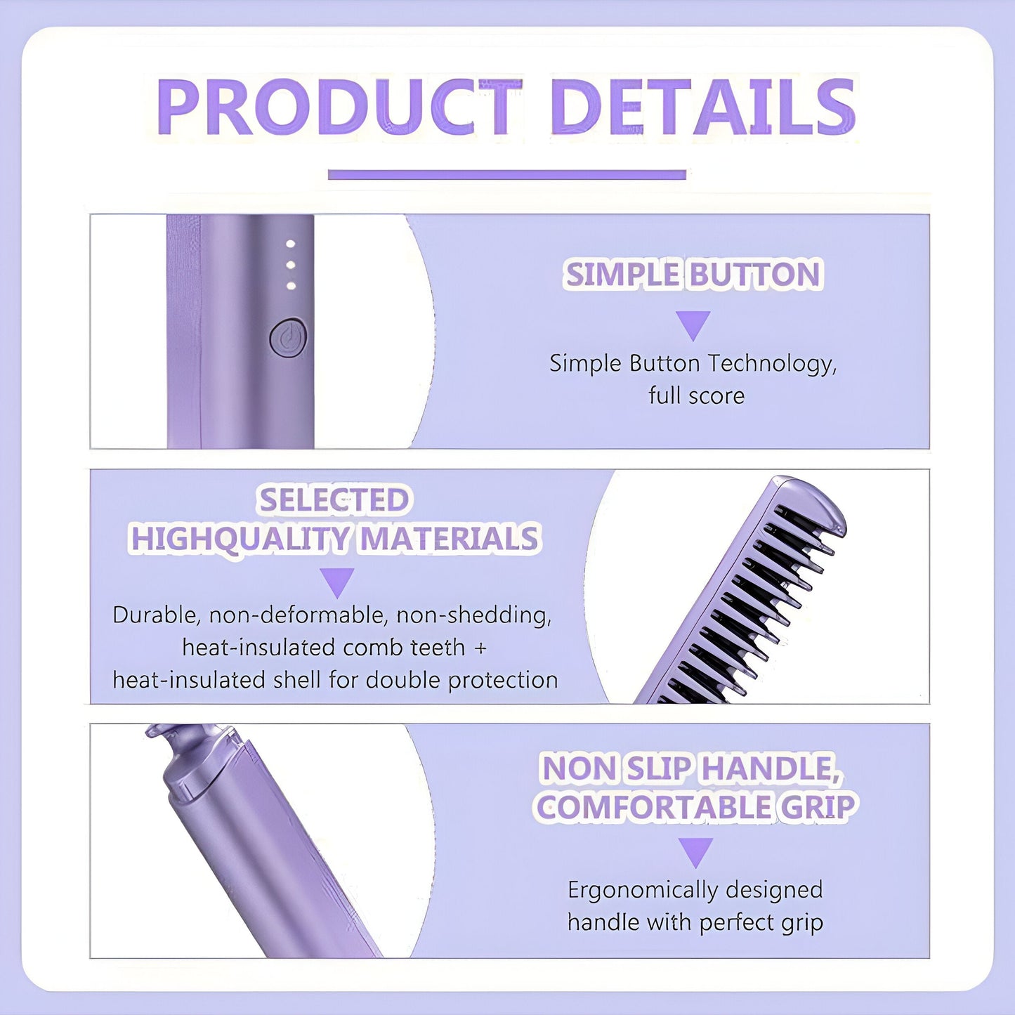 Cordless Mini Hair Straightener Brush, 3‑Temp USB Rechargeable