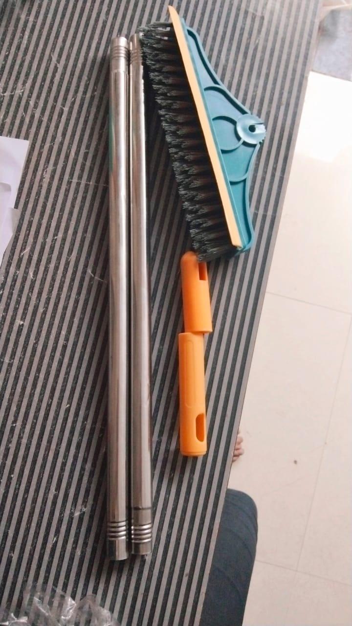 2-in-1 Floor Scrubber Brush with Wiper – Long Handle, 120° Rotate