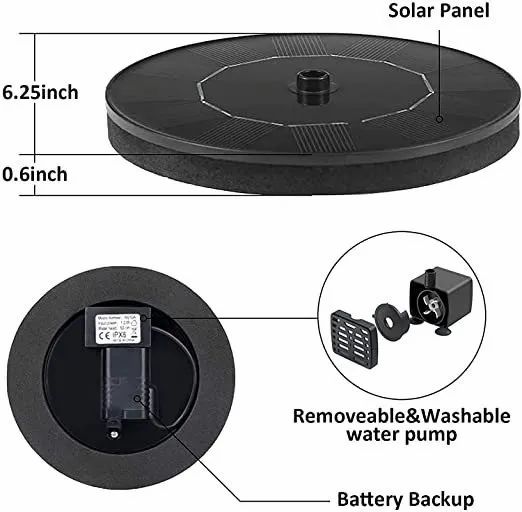 Solar Bird Bath Fountain with 6 Nozzles – Eco-Friendly Garden Pump